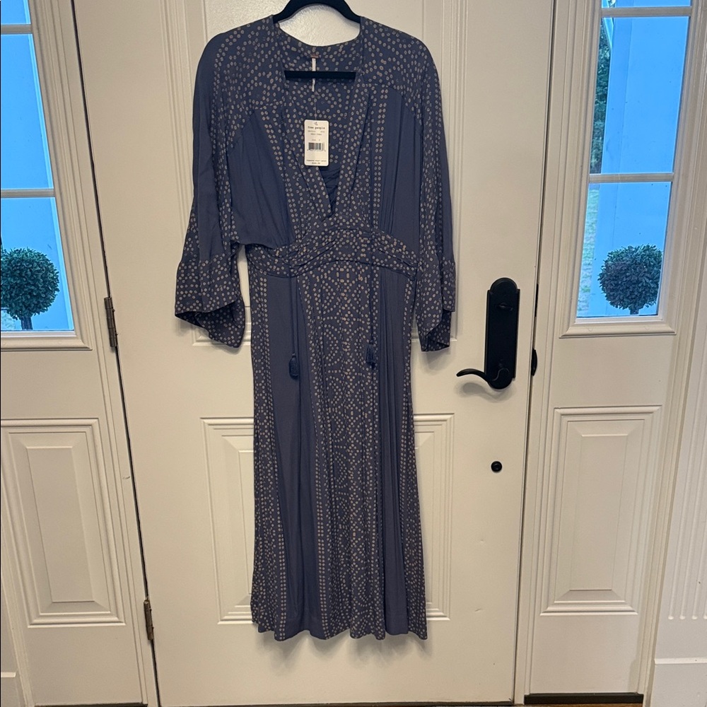 Free People Slate Blue Printed Long Sleeve Maxi Dress